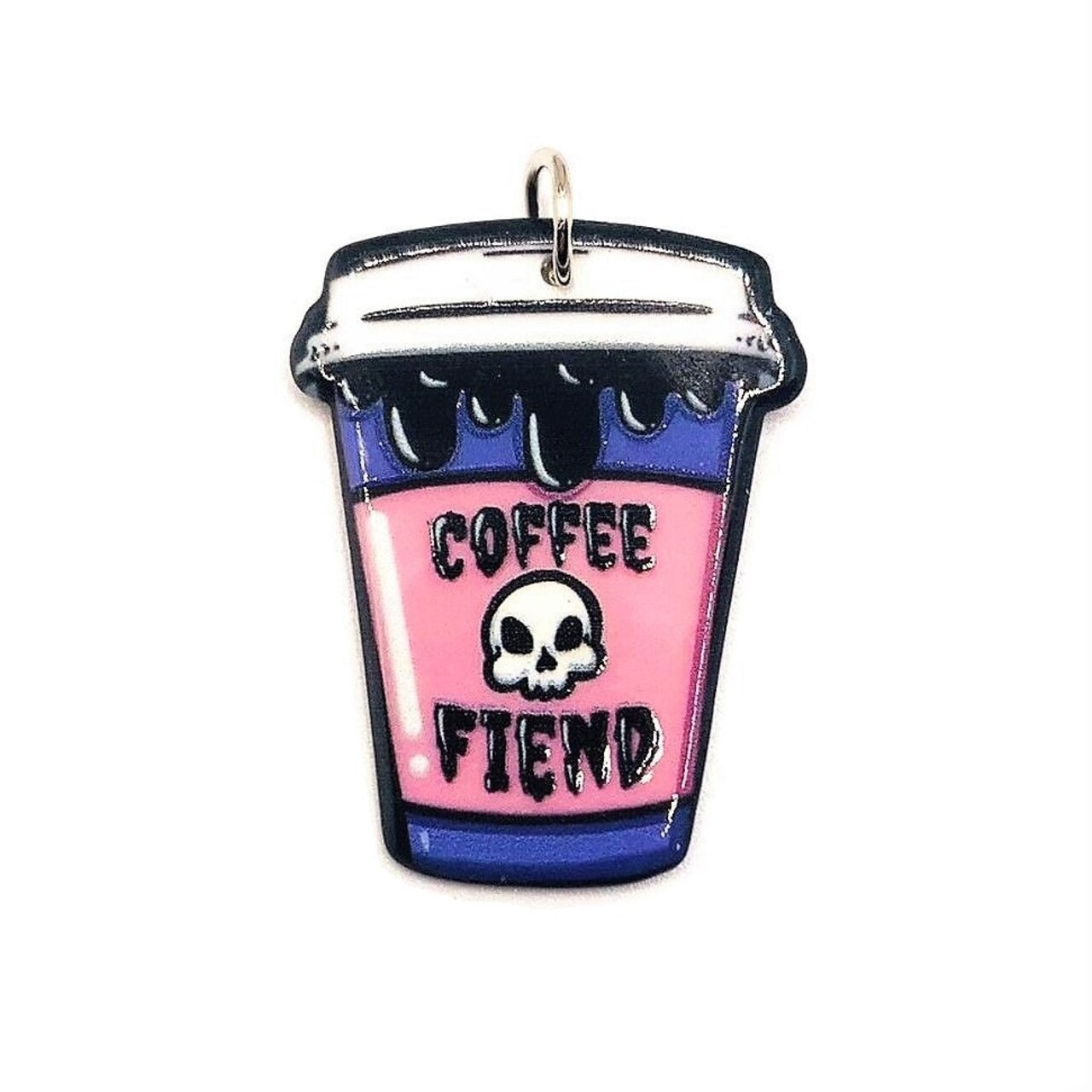 1, 4 or 20 Pieces: Pink Goth Coffee Fiend Halloween Charms - Double Sided